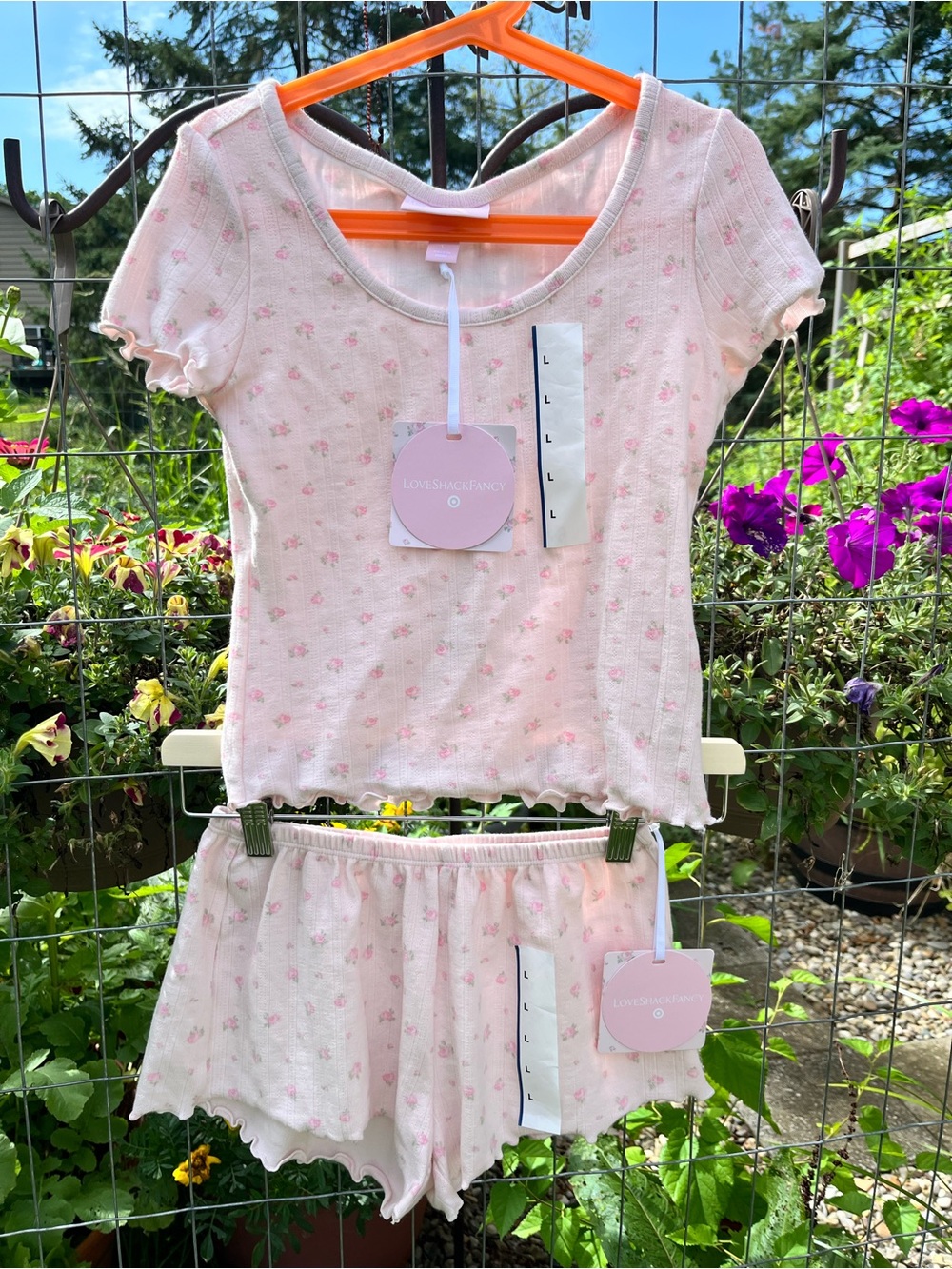 LoveShackFancy Pink Floral Ribbed Kids Pajama Set